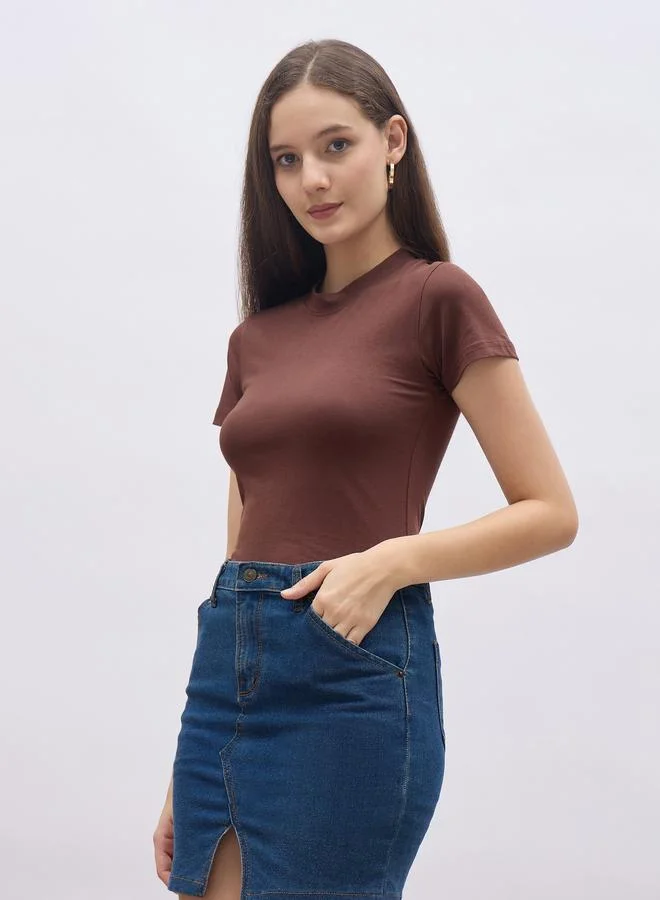 Styli Pack of 2 - Cotton Stretch Fitted High Neck T-Shirt